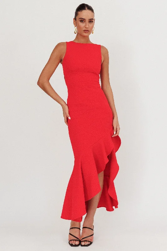 Big Discounts Lights On Asymmetric Hem Maxi Dress Red