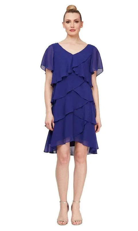 Women's Clothing Online SLNY - Short Sleeve Chiffon Tiered Dress 9170650