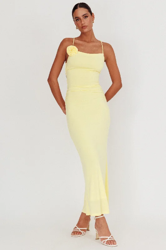 Seasonal Clearance Ignite Rosette Backless Maxi Dress Lemon