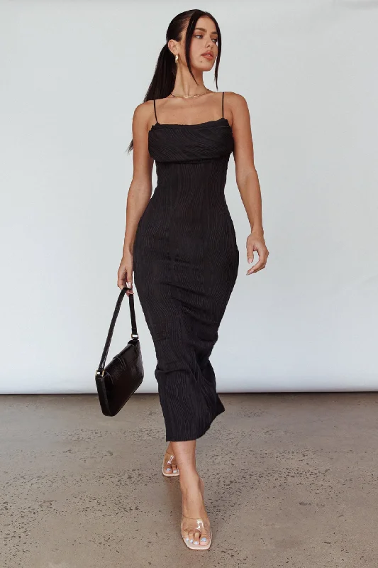 Hot Styles Well Versed Pleated Bust Textured Maxi Dress Black