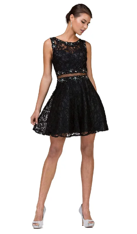 Clearance Sale Dancing Queen - 2053 Illusion Two Piece Beaded Lace Cocktail Dress