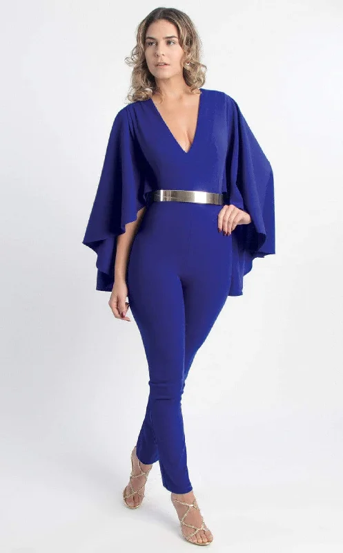 Clothes For Woman MNM Couture - L0025 Cape Sleeve Ankle Length Jumpsuit