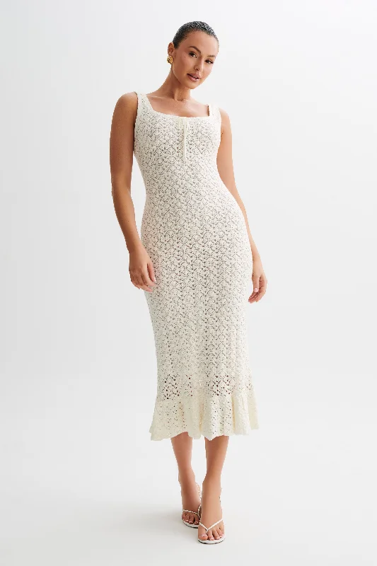 Flash Sale Event Sylvie Frill Knit Midi Dresses - Ivory