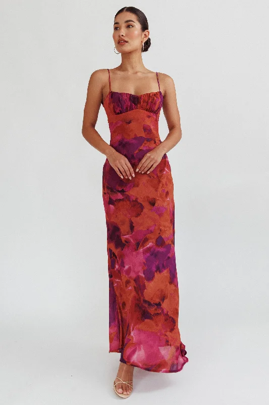 Online Boutiques Nerida Low Back Twist Maxi Dress Dark Rose