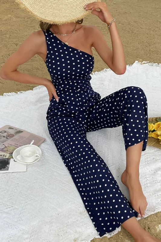 Laid-Back Elegance Polka Dot One-Shoulder Jumpsuit