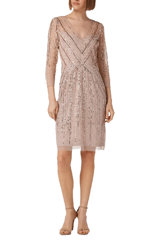 Chic Style, Always In Vogue Adrianna Papell AP1E209226 - Sequin Quarter Sleeve Cocktail Dress