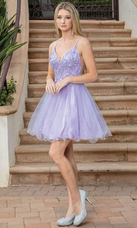 Season Offer Dancing Queen 3316 - Applique V-Neck Tulle Cocktail Dress