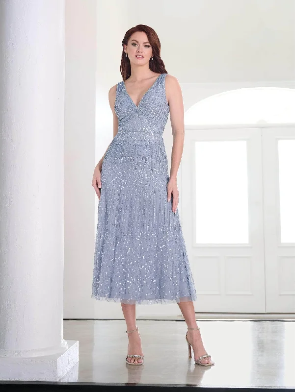 Chic Outfits Adrianna Papell Platinum 40456 - Sleeveless Beaded Tea-Length Dress