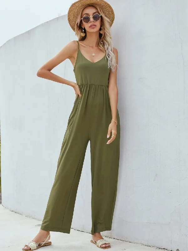 Casual Fashion Adjustable Spaghetti Strap Jumpsuit with Pockets