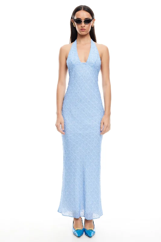 Elegant Attire For The Modern Lady LIONESS Carrie Halter Dress Blue Check