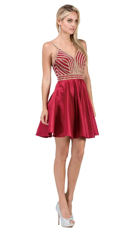 Casual Chic Clothing Dancing Queen - 3009 Beaded V-neck A-line Homecoming Dress