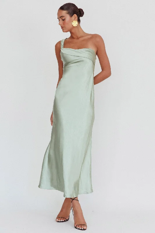 Clothes Of Woman Carmel One-Shoulder Sash Maxi Dress Sage