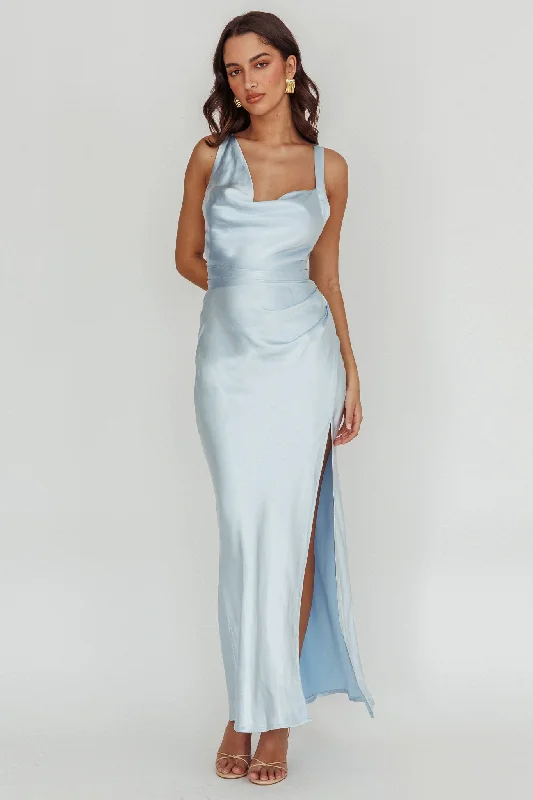 Online Clothing Stores Midnight Sun Asymmetrical Strap Maxi Dress Blue