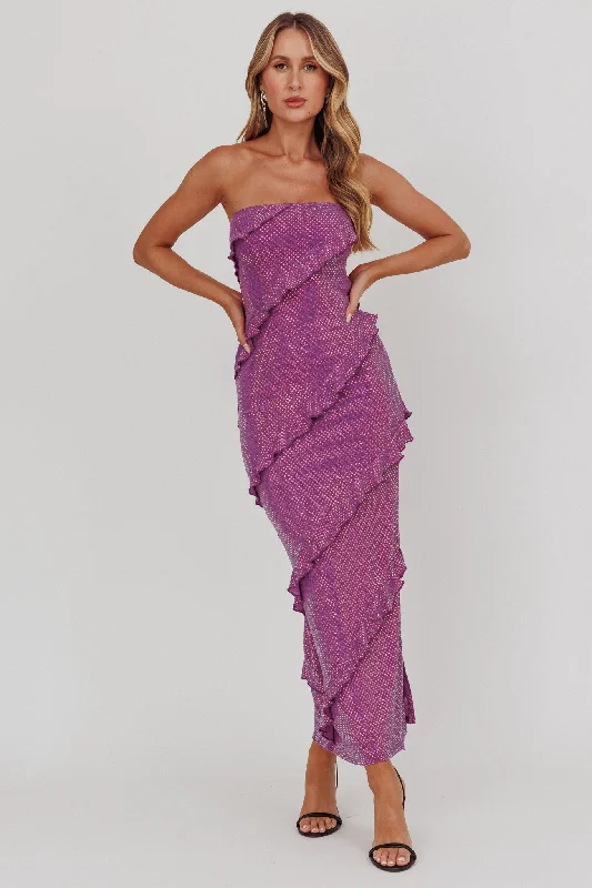 Innovate Your Wardrobe Metrics Strapless Frill Maxi Dress Purple