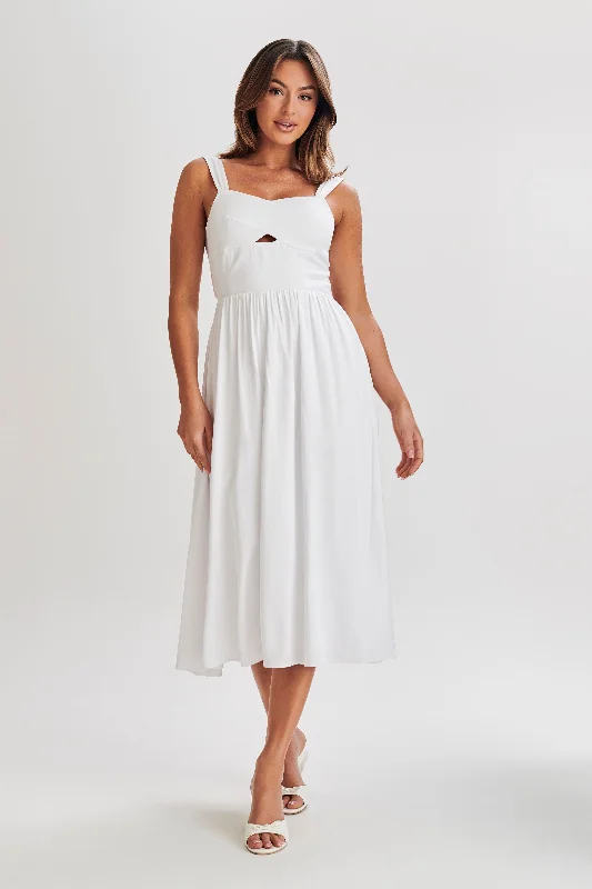 Street Style Fashion Thandi Midi Dress With Back Tie - White