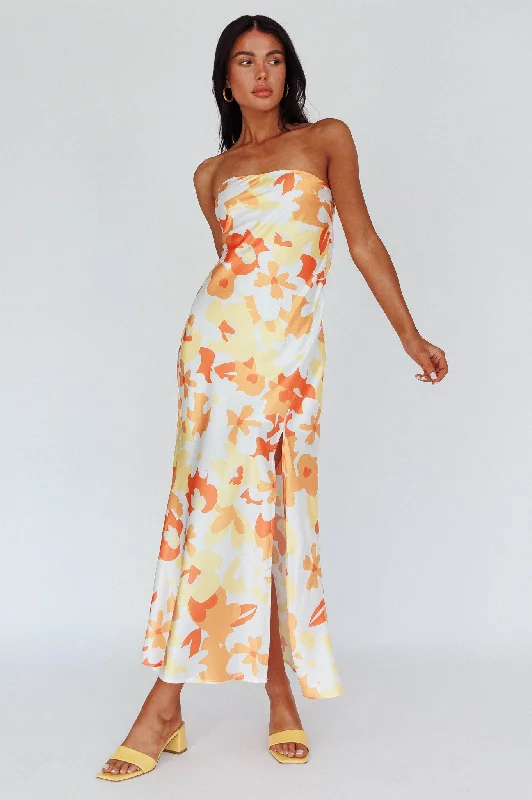 Fashion-forward Women's Wear Latisha Strappy Cowl Back Midi Dress Floral Orange