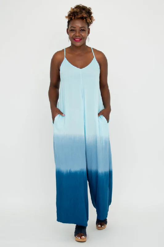 Chic Styles Ender Jumpsuit, Turquoise Dip-Dye