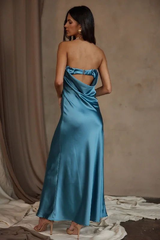 Best Online Boutiques For Women Natalia Solid Blue Strapless Maxi Dress