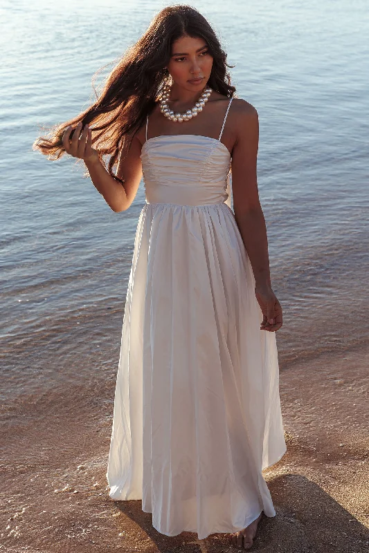 Classic Women's Clothing Styles Love Songs Back Bow Maxi Dress White