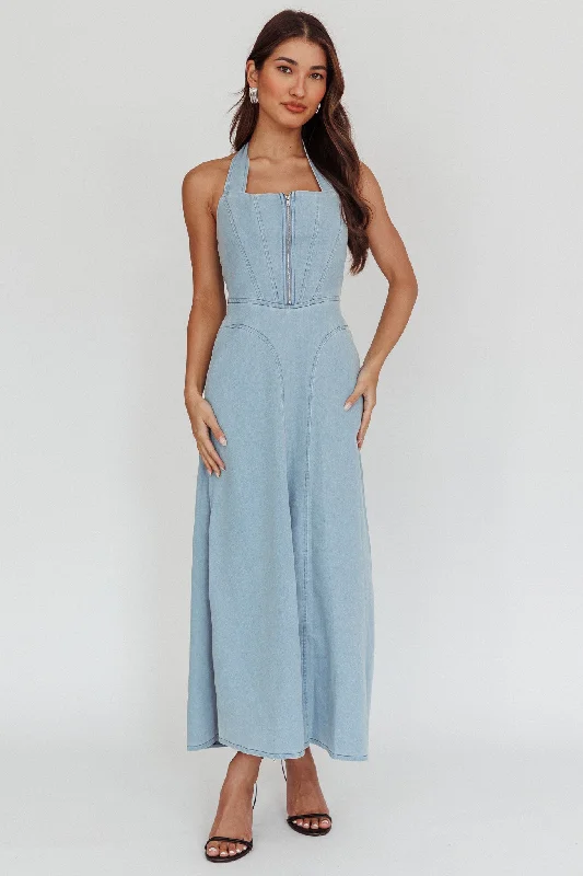 The Epitome Of Modern Women's Fashion Lumi A-Line Maxi Dress Light Denim Blue