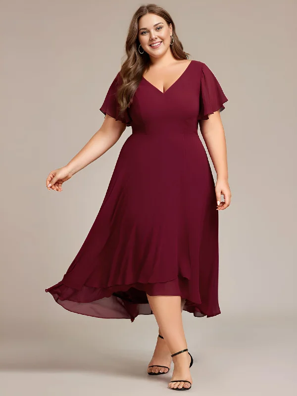 Women Apparel Rina | Plus Size Flowing Chiffon V-Neck Ruffle Sleeves Bridesmaid Dress