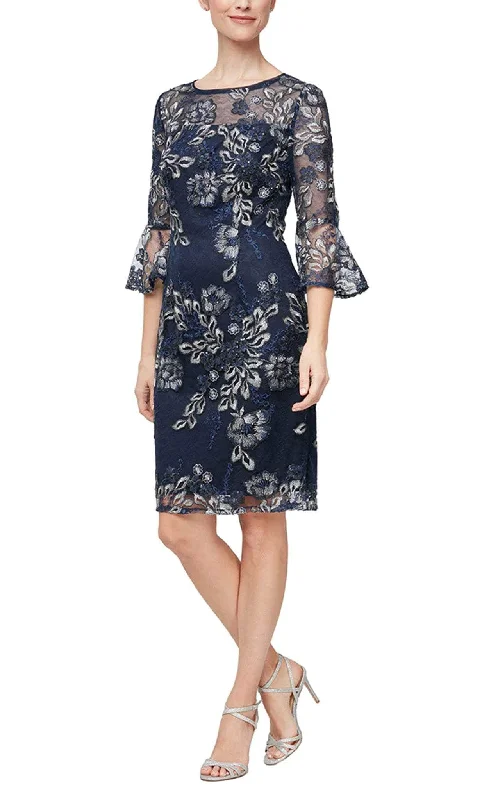 Casual Chic Alex Evenings 82171384 - Floral Embroidered Sheath Cocktail Dress