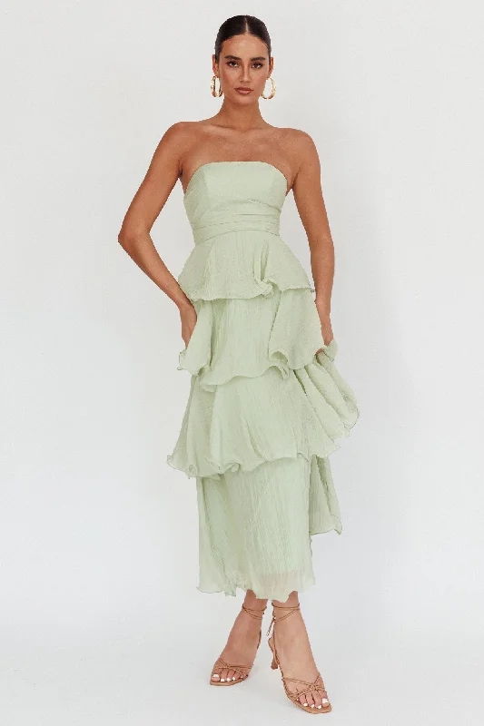 Women Wear Brands Giavana Strapless Layered Midi Dress Sage