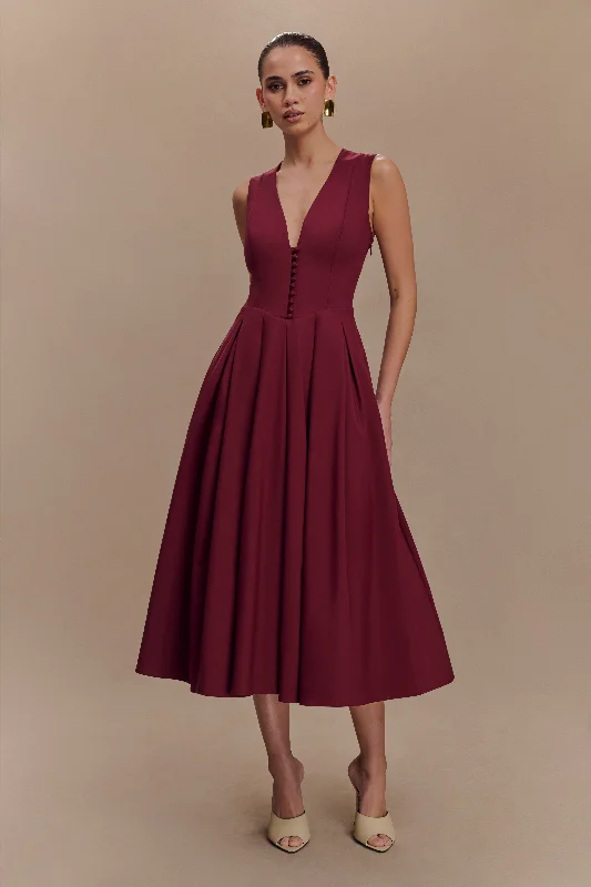 Workwear Fashion for Women Keely Cotton Sleeveless Midi Dress - Wine