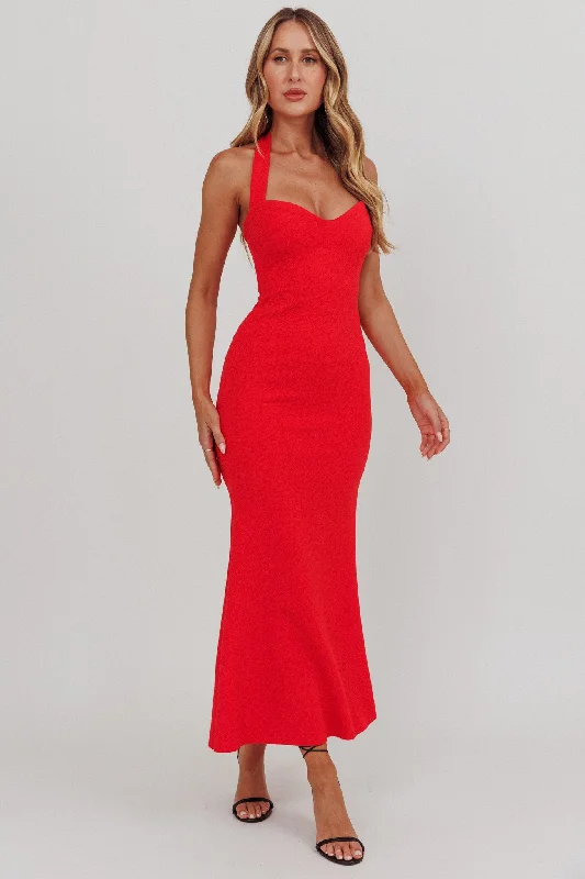 Modern Women's Wardrobe Essentials Fire Of Stars Halterneck Maxi Dress Red