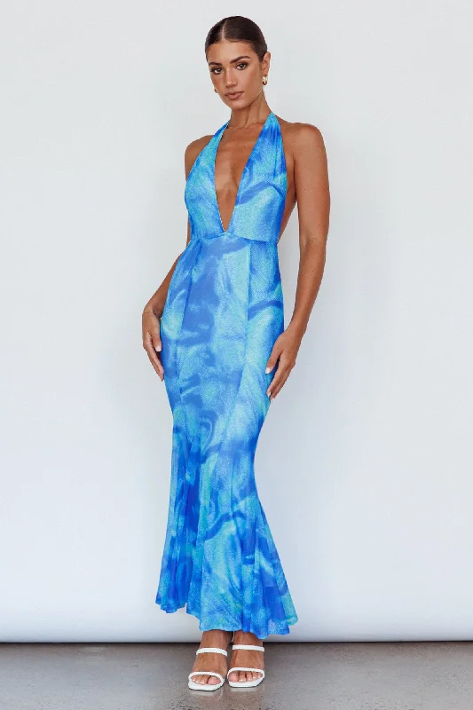 End of Season Sale Mayah Halterneck Maxi Dress Printed Blue