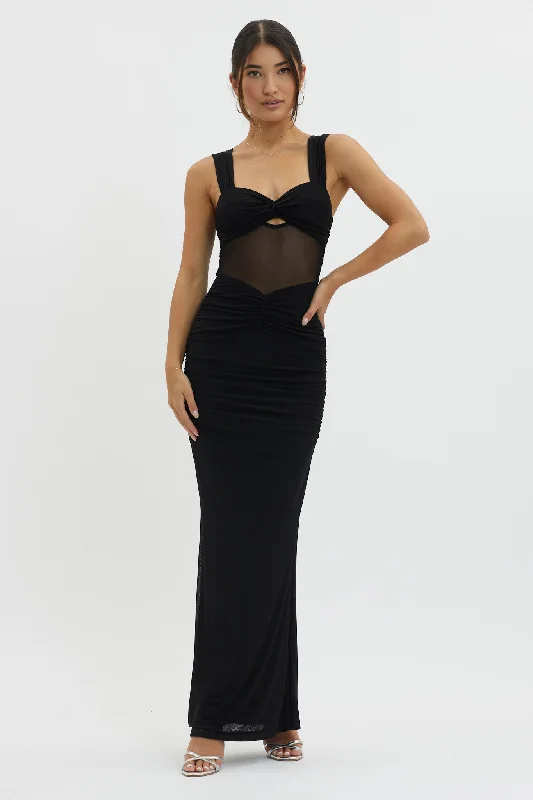 Explore What's New Oliana Sheer Waist Keyhole Maxi Dress Black