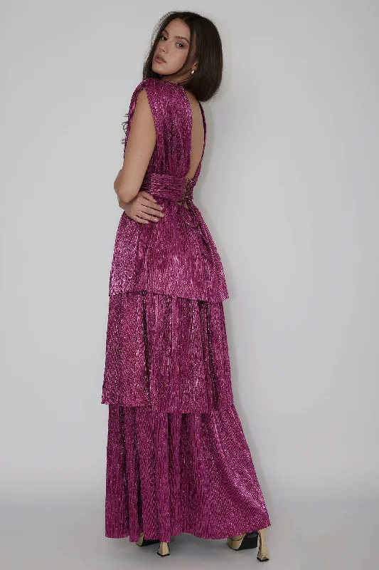 Chic And Trendy Shimmer Layered Maxi Dress Magenta Haze