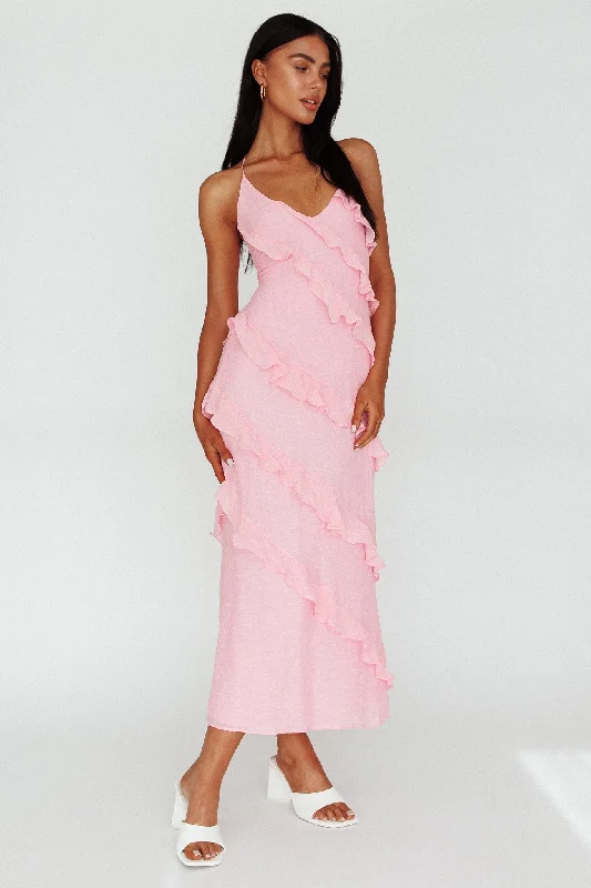 Elegant Women's Clothing Online Arrabel Halterneck Ruffle Maxi Dress Pink