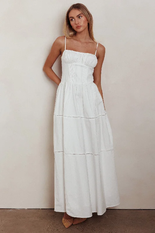 Special Offer For You Heavenly Glow Gathered Bust A-Line Maxi Dress Off White