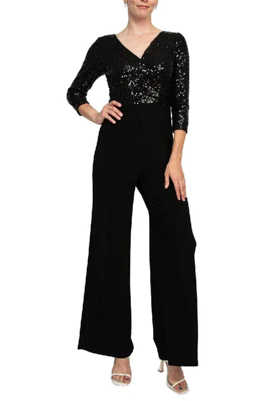 Unleash Your Trendy Side Adrianna Papell AD5E210877 - Sequined Quarter Sleeve Jumpsuit