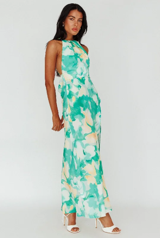 Timeless Women's Fashion Styles Val Cowl Back Maxi Dress Floral Green