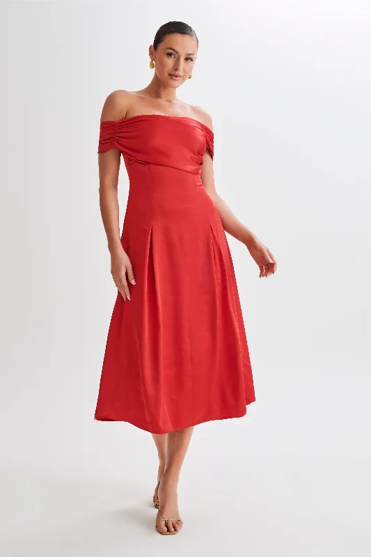 City Fashion Sofie Off Shoulder Midi Dress - Red