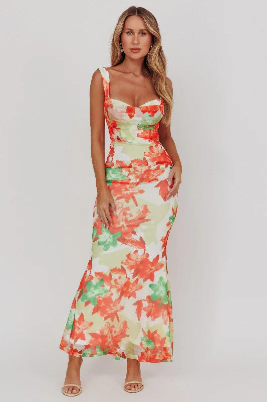 Ride The Style Wave Odelia Sweetheart Mermaid Maxi Dress Print Red