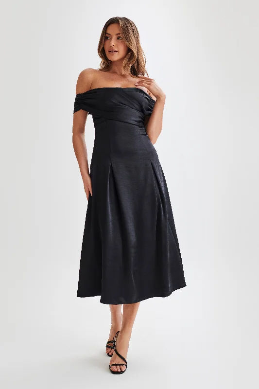 Bold and Elegant Women's Fashion Sofie Off Shoulder Midi Dress - Black