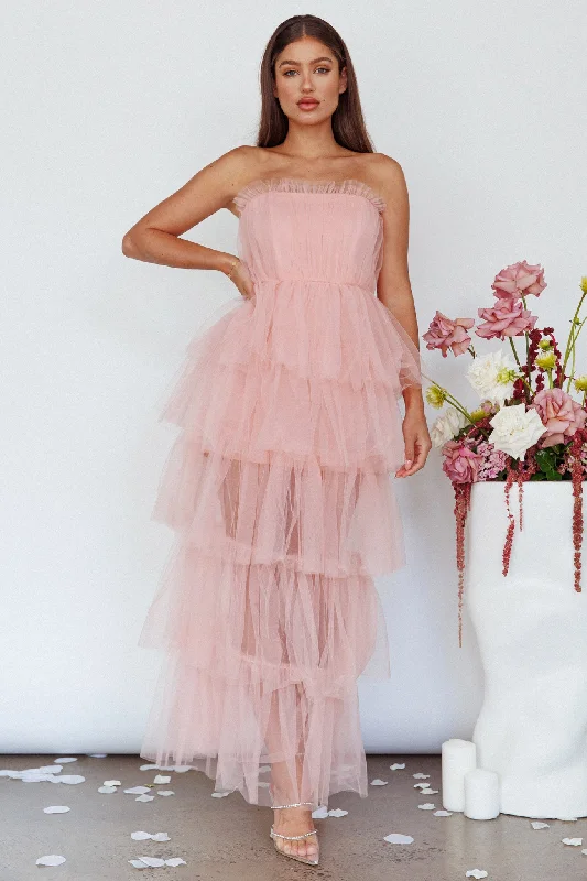 Online Boutique Clothing Written In The Stars Layered Tulle Maxi Dress Pink