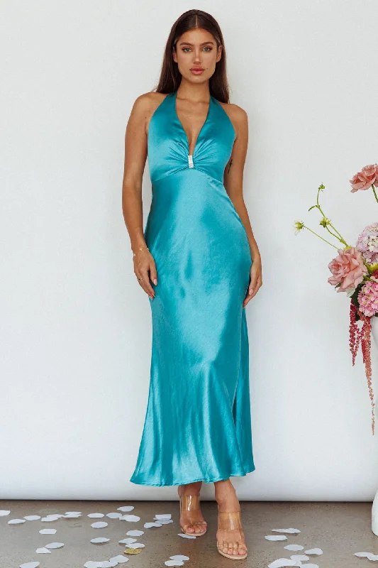 Women Apparel Oasis Diamante Halterneck Maxi Dress Turquoise