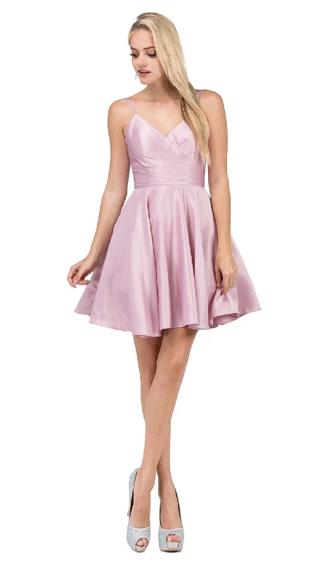 Preppy Style Dancing Queen - 3059 Sleek Pleated Surplice Homecoming Dress