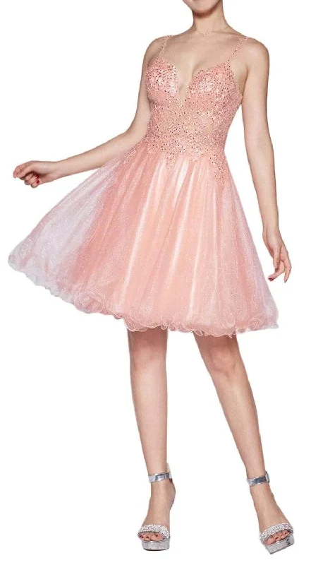 Online Clothing Boutiques Ladivine CD0137 - Glitter Tulle with Jeweled Lace Homecoming Dress