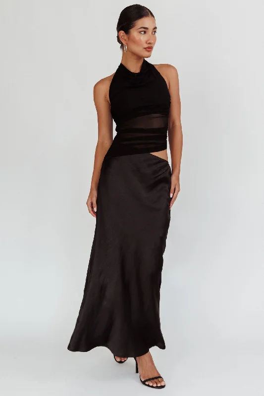 Your Timeless Wardrobe Awaits Lorely Ruched Bodice Halterneck Maxi Dress Black