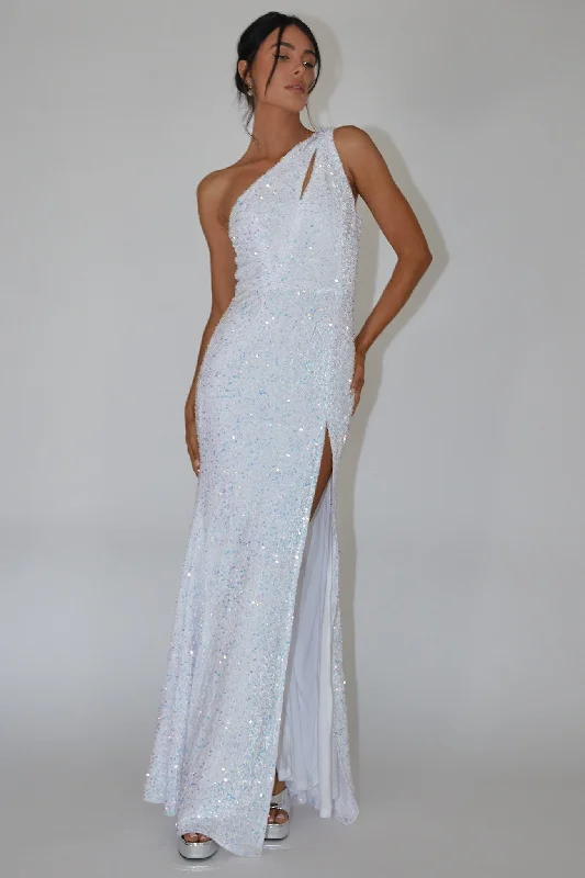 Best Deals Of The Season Ambrely One-Shoulder Sequin Maxi Dress White