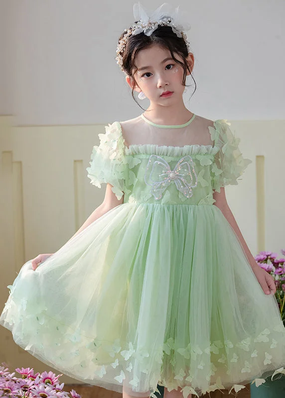 Flash Sale Starts Art Grass Green Butterfly Hollow Out Tulle Kids Girls Dress Summer