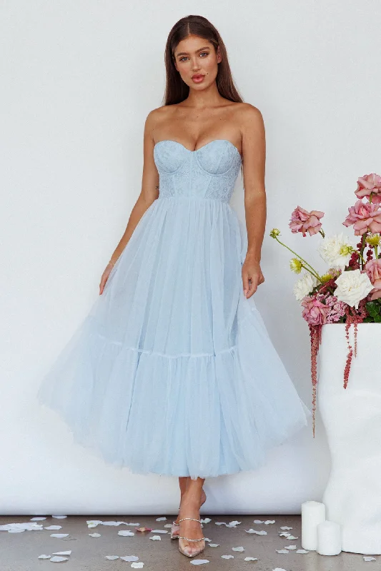 Sophisticated Style Dancing With Me Sweetheart Tulle Midi Dress Blue