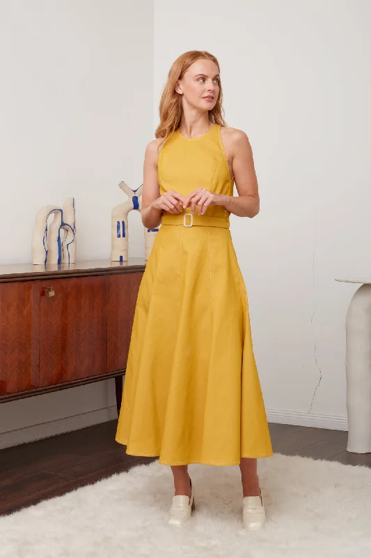 Season Offer ODE yellow denim godet dress