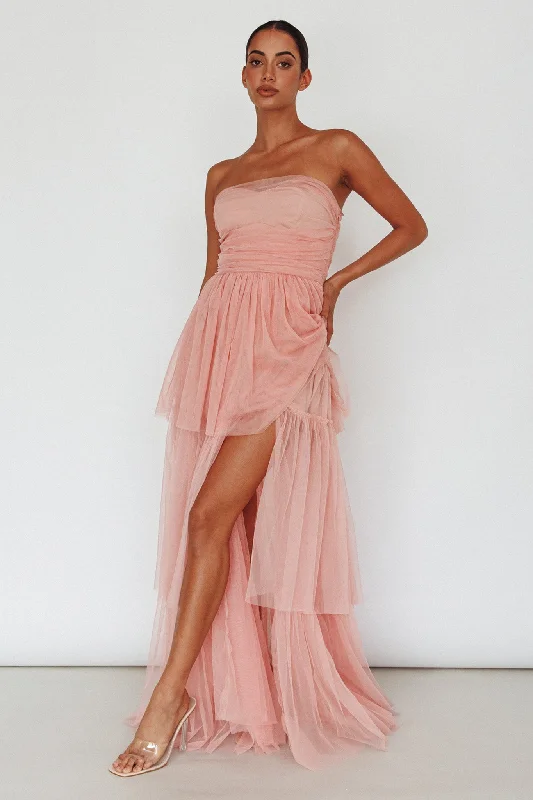 Seasonal Women's Fashion Trends Haeven Tiered Strapless Maxi Dress Blush