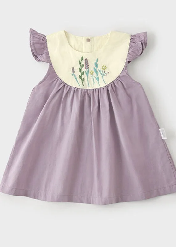 Clearance Sale Handmade Purple Embroideried Patchwork Cotton Baby Girls Dresses Summer